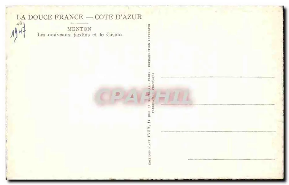 Menton — Die neuen Gärten und das Casino — Éditions La Douce France - Rückseite