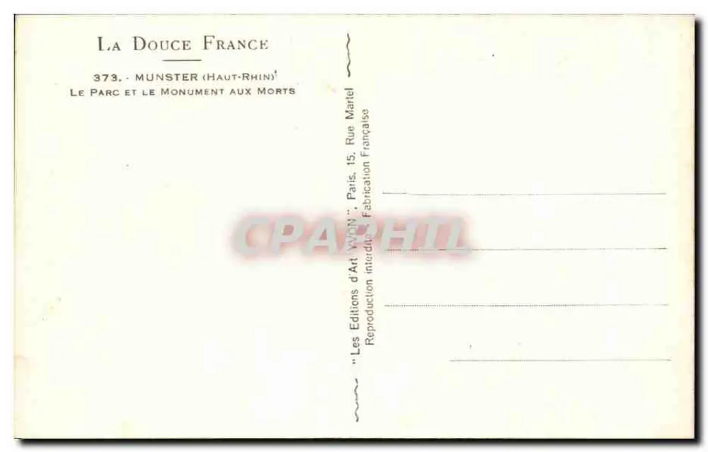 Denkmal für die Kinder von Munster — Opfer des Ersten Weltkriegs 1914-1918 — Verlag La Douce France - Rückseite