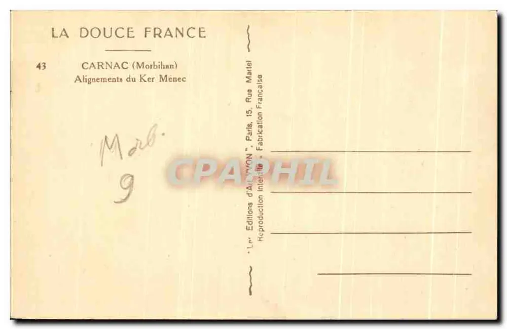 Ausrichtungen von Ker Ménec — Carnac (Morbihan) — Éditions d'Art 'VAN' Paris - Rückseite