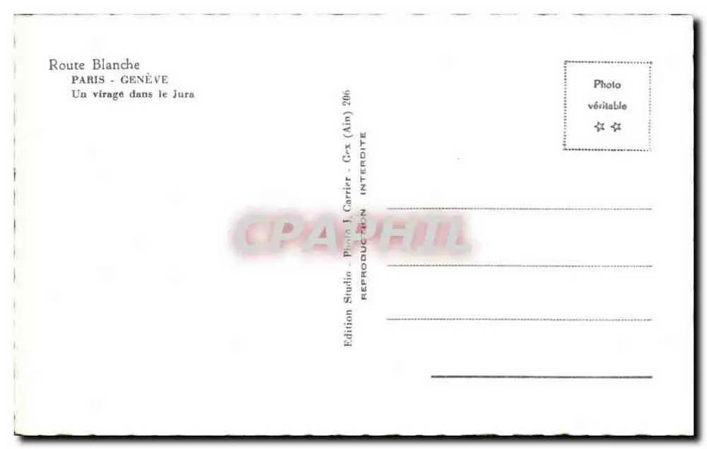 Route Blanche — Ein Kurvenabschnitt im Jura — Edition Studio T. Carrier, Grx (Ain) 206 - Rückseite