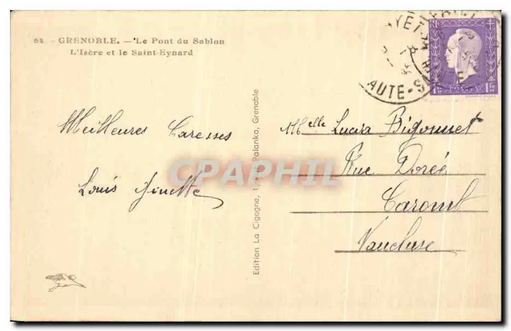 O Pont du Sablon — Grenoble — Édition La Cipogne - Verso