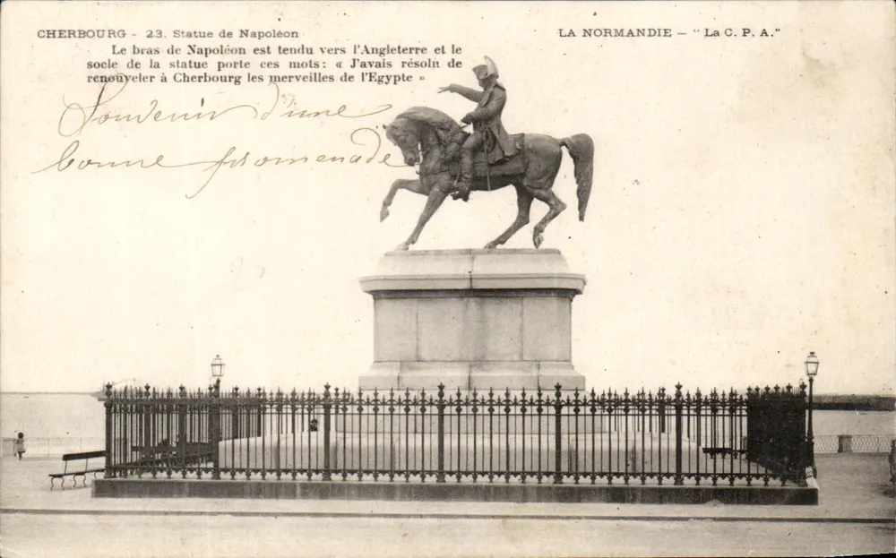 Cherbourg - Statue von Napoleon — Normandie — Antike Ansichtskarte - Vorderseite