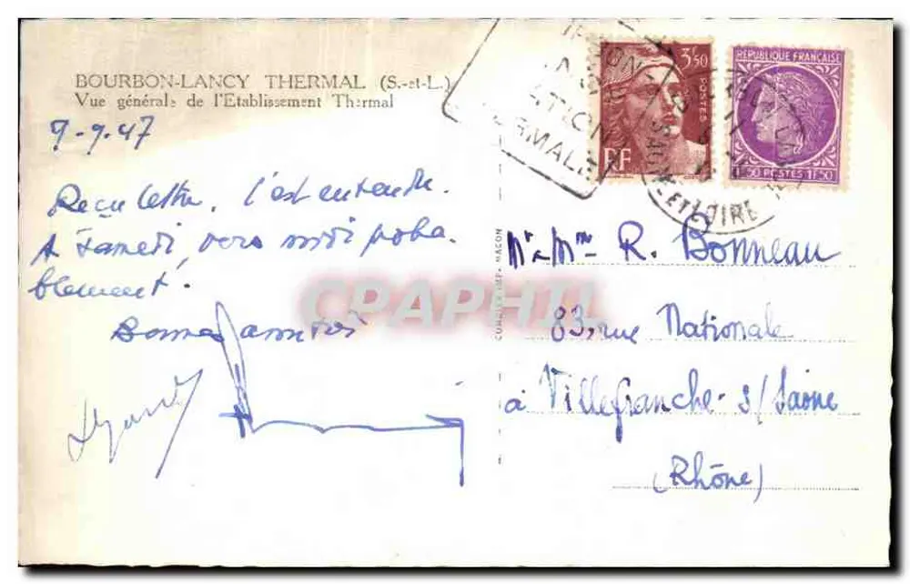 Bourbon-Lancy Thermal — Vista geral do Estabelecimento Termal — Editor: C. P. (assinatura visível) - Verso