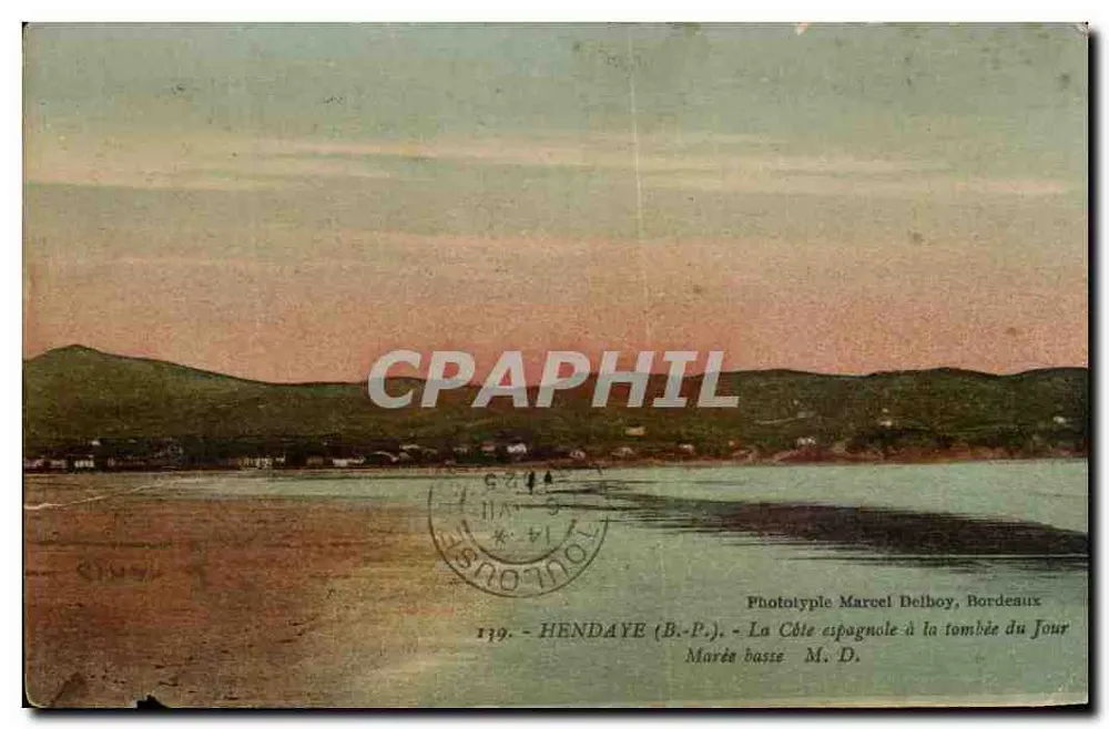 Hendaye (B.-P.) — La Côte espagnole à la tombée du jour, Marés basse — Phototype Marcel Delboy, Bordeaux, n° 119 - Vorderseite