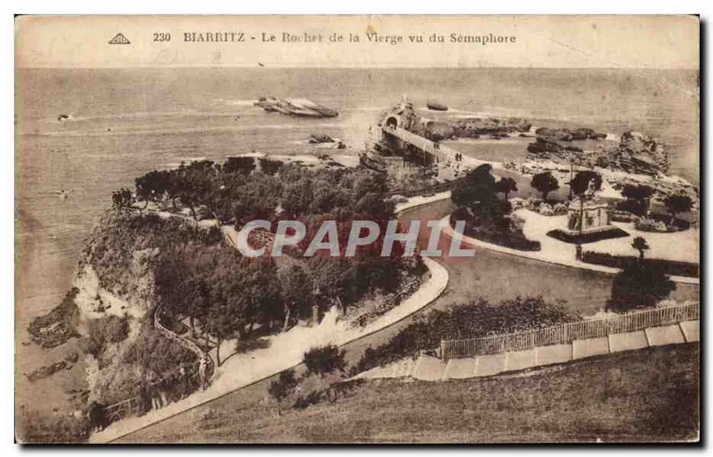 Biarritz - O Rocher de la Vierge visto do Sémaphore — editor A. D. n° 230 - Frente