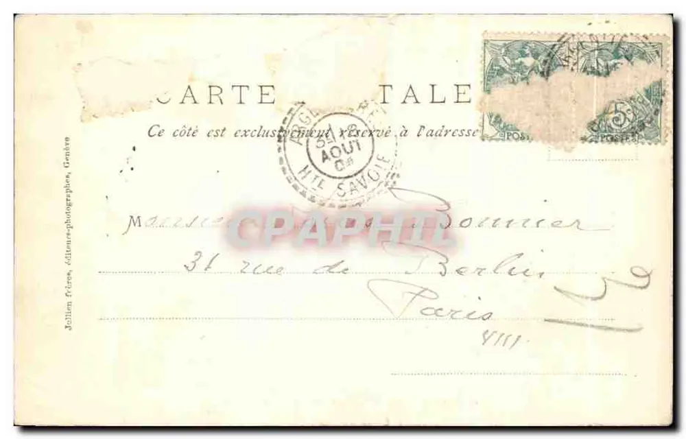 Glaciar de Argentières e as Courtes — J.J. 1090 — Vollen Frères, Genève - Verso