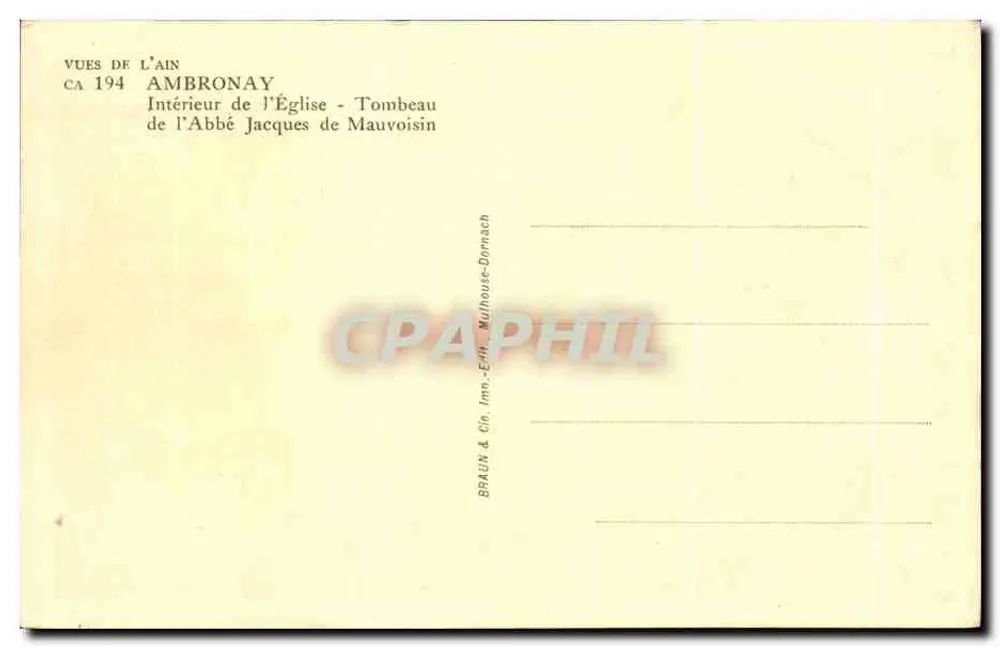 Grabmal des Abbé Jacques de Mauvoisin — Ambroñay — Verlag Braun & Cie, Mulhouse-Dornach - Rückseite