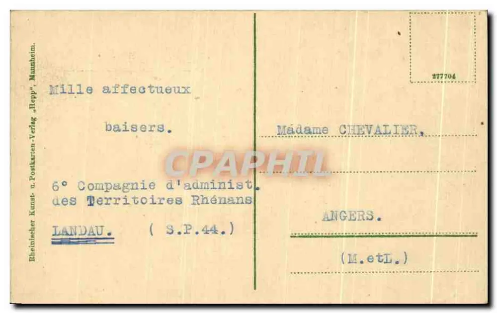 लैंडाउ, पैलेटिनेट, पैरेडप्लाज़ — एक घोड़े पर खड़ी प्रतिमा — एडिटर राइनिशर कुंस्ट- और पोस्टकार्ड-वर्लैग „हेप्प“, मैनहाइम - पीछे