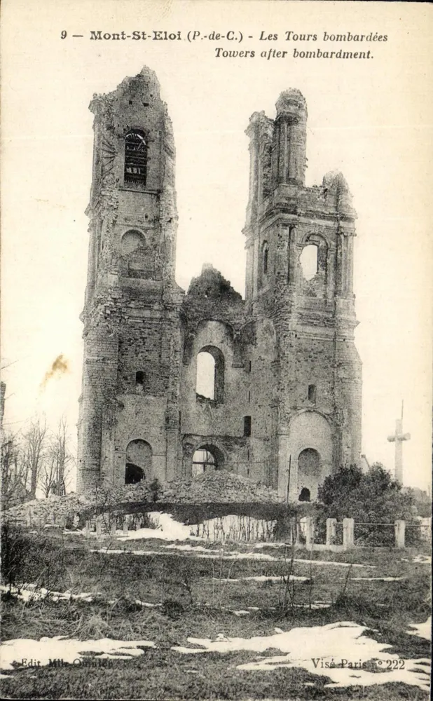 Mont-St-Eloi (P.-de-C.) — Die bombardierten Türme — Edit. Mlle. Oubailé, n° 222 - Vorderseite