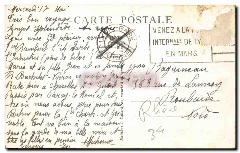 Lyon — a prefeitura e seus jardins — Éditions J. Callard, n° 211 - Verso