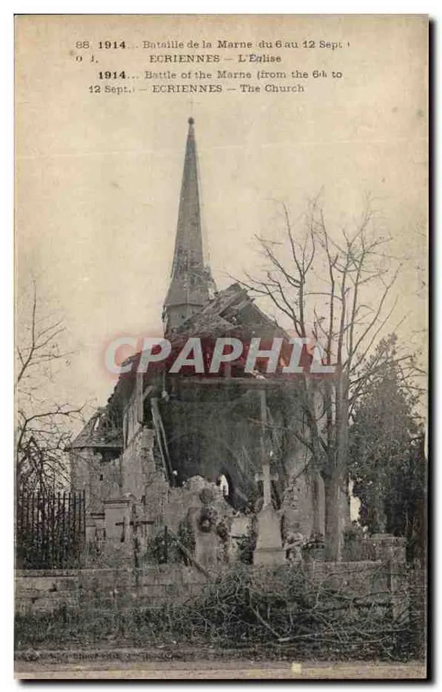 Ecriennes — Die Kirche nach der Schlacht an der Marne (6-12 Sept. 1914) - Vorderseite