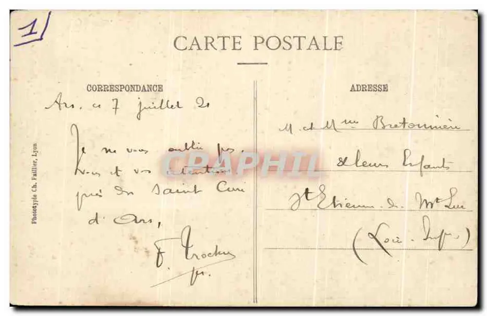 Estátua do Bem-aventurado Vianney diante do Presbitério — ARS — C.P. (segundo Noël) - Verso
