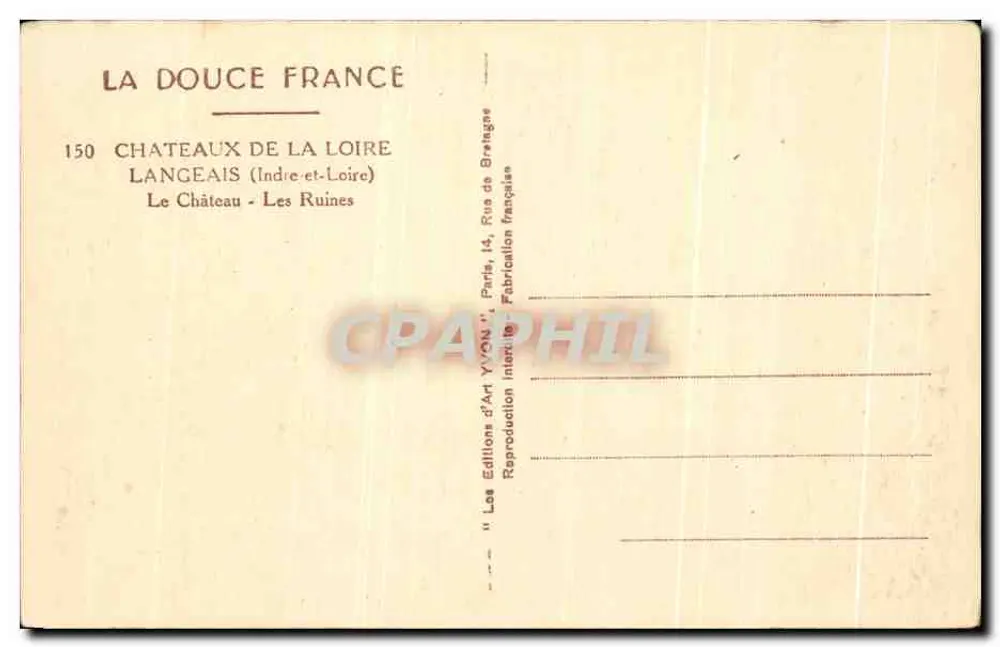 Schloss Langeais — Die Ruinen — Les Éditions d'Art Yvon, Paris - Rückseite