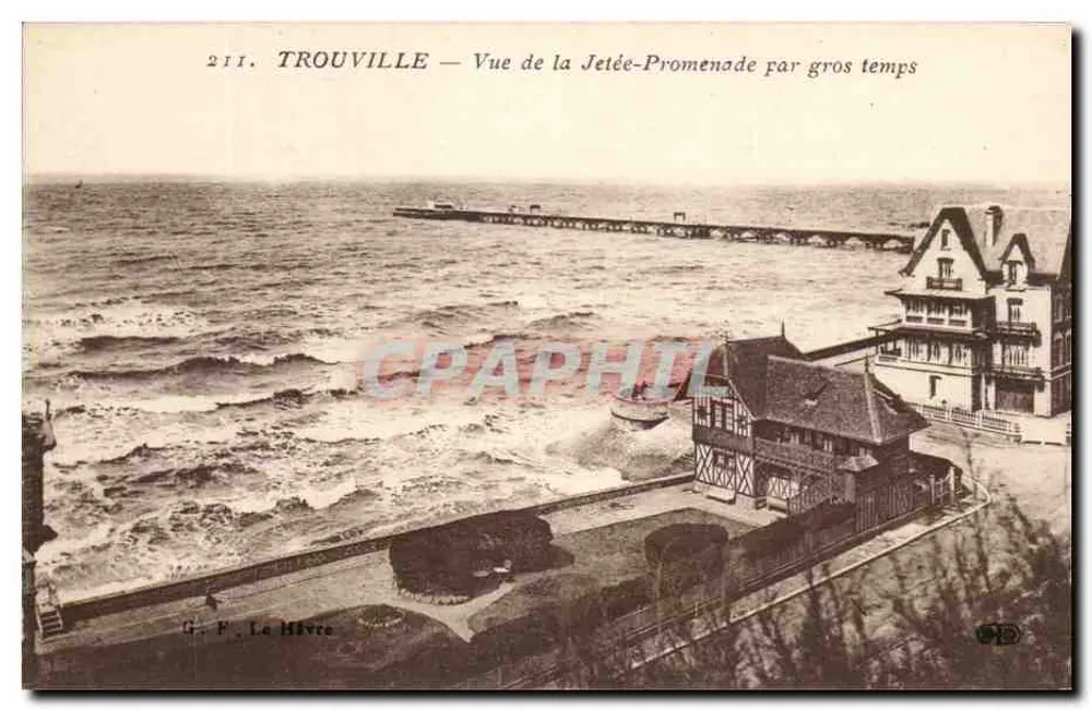 Trouville — Ansicht der Mole-Promenade bei stürmischem Wetter — G. F. Le Havre, n° 211 - Vorderseite