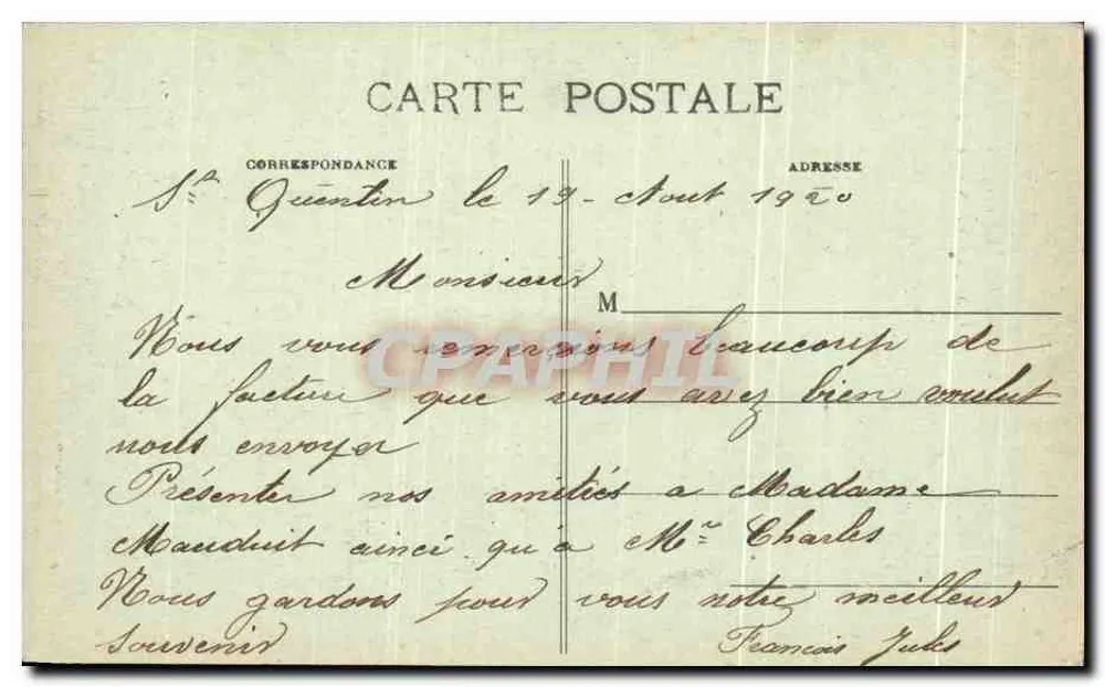 St-Quentin — Der Glockenturm nach dem Weltkrieg 1914-18 — unbekannte Ausgabe - Rückseite