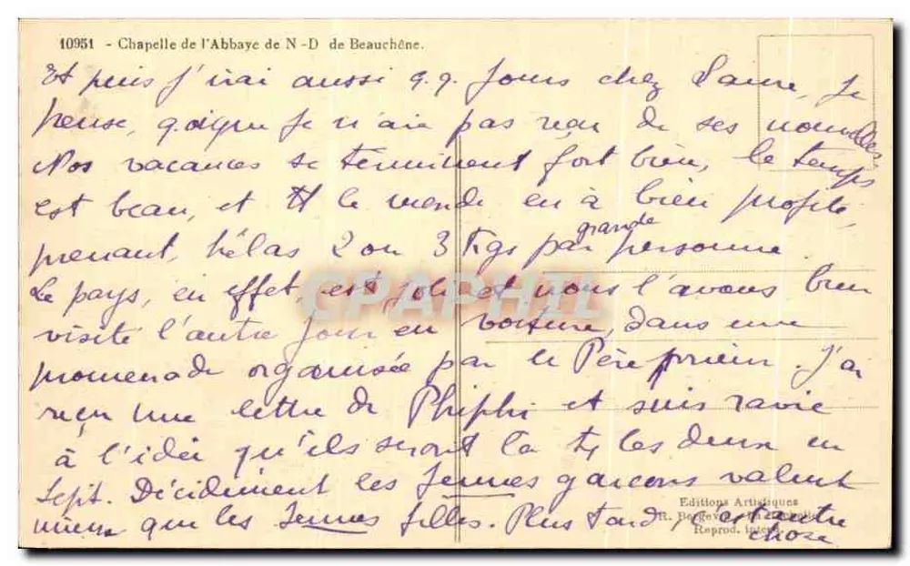 Capela da Abadia de Nossa Senhora de Beauchêne — Edições Artísticas R. Berthou - Verso