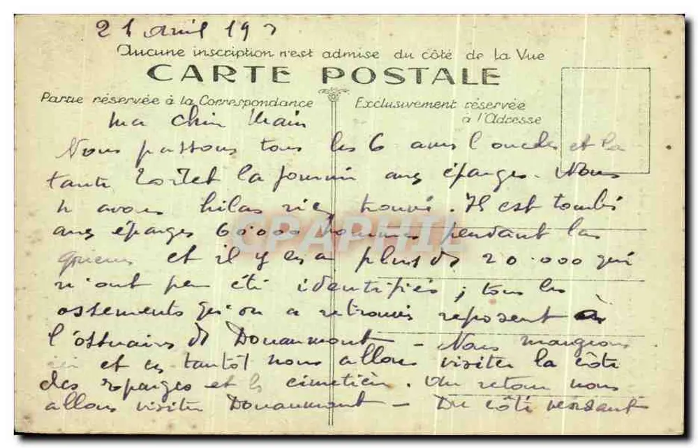 Die Éparges — Ravin de Souveaux, Schlachten vom 15. und 16. April 1915 — Verlag nicht sichtbar - Rückseite