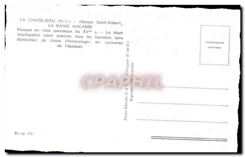 La Chaise-Dieu (H.-L.) - Abtei Saint-Robert — Totentanz des 15. Jahrhunderts — Ausgabe G.d'O. - Rückseite