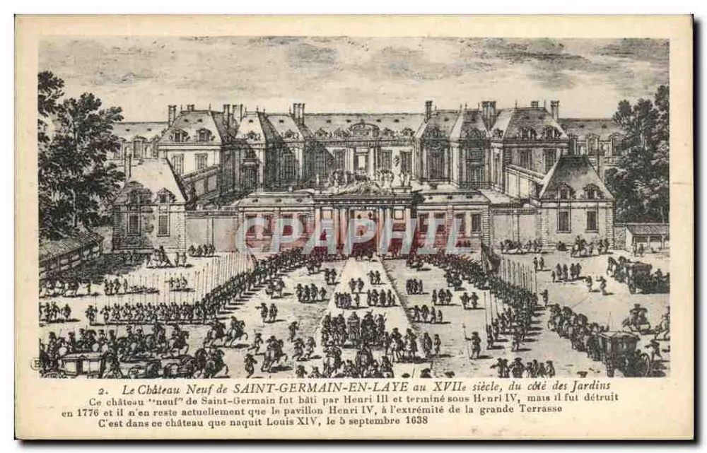 O Castelo Novo de Saint-Germain-en-Laye no século XVII — gravura histórica — editor não visível - Frente