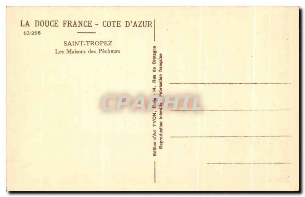 Saint-Tropez — As Casas dos Pescadores — Edição de Arte YVON, Paris - Verso
