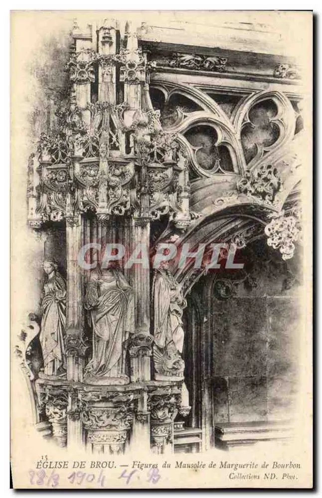 Kirche von Brou — Figuren des Mausoleums von Marguerite de Bourbon — Sammlung N.D. Ploy - Vorderseite