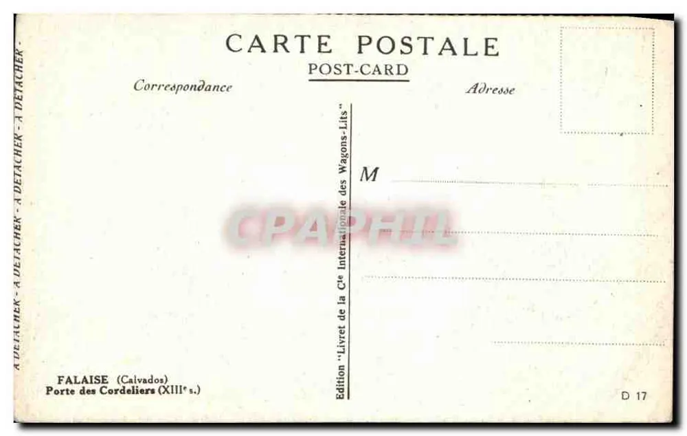 Porte des Cordeliers — Falaise (Calvados) — Ausgabe 'Livre des Wagnons-Lits' D 17 - Rückseite