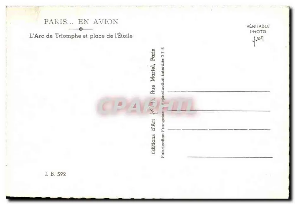 Paris — Arc de Triomphe und Place de l'Étoile — Éditions d'Art Rue Martel, Paris - Rückseite