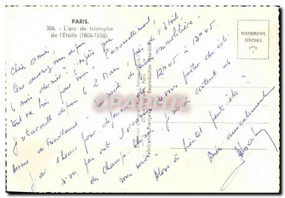 Paris — Triumphbogen — Éditions L.A.T.I. Nr. 306 - Rückseite