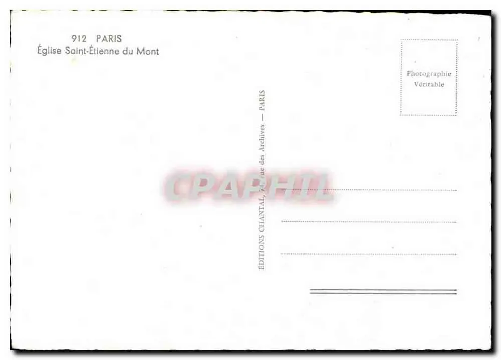 Igreja de São Etienne du Mont — Paris — Edições Chantal, n° 912 - Verso