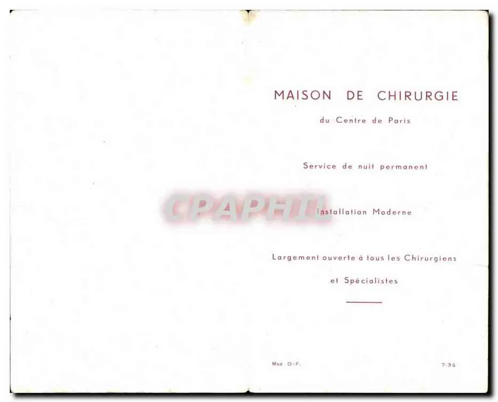 Chirurgiehaus — Zentrum von Paris — Verlag Mod. D.-F. - Rückseite