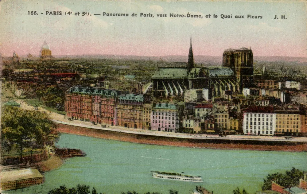 Paris (4. und 5.) — Panorama von Paris, in Richtung Notre-Dame und der Quai des Fleurs — J. H. - Vorderseite