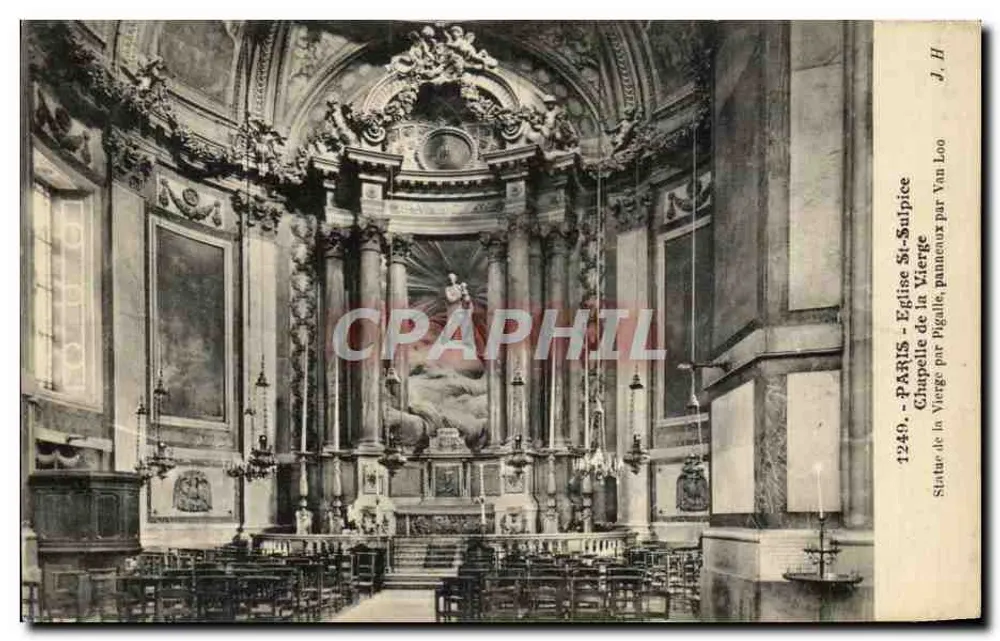 Paris - Kirche Saint-Sulpice - Kapelle der Jungfrau, Statue von Pigalle, Panel von Van Loo - Vorderseite