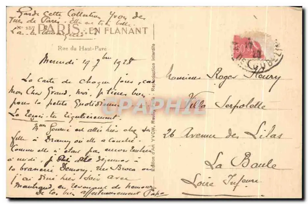 Paris — Rue du Haut-Pavé in Richtung Panthéon — Ausgabe von AA YVON, n° 157 - Rückseite