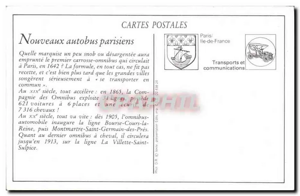 Os novos ônibus de Paris — Compagnie Centrale dos Omnibus, linha 73 — Édition EID - Verso
