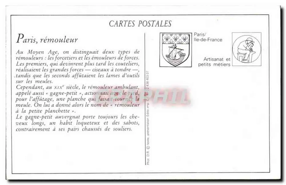 Paris — Rémouleur ambulante — Le Bemouleurs - Verso