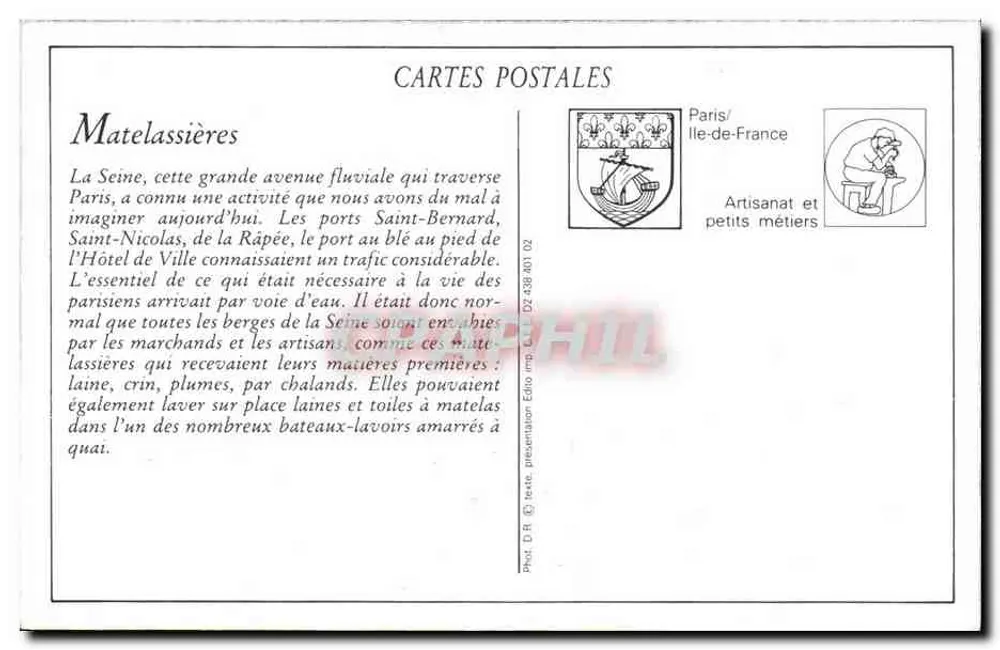 Os pequenos ofícios parisienses — A Trabalhadora de Estofados — A. Faidherbe, 20 Rue Ad. Thiers, Boulogne-sur-Mer - Verso