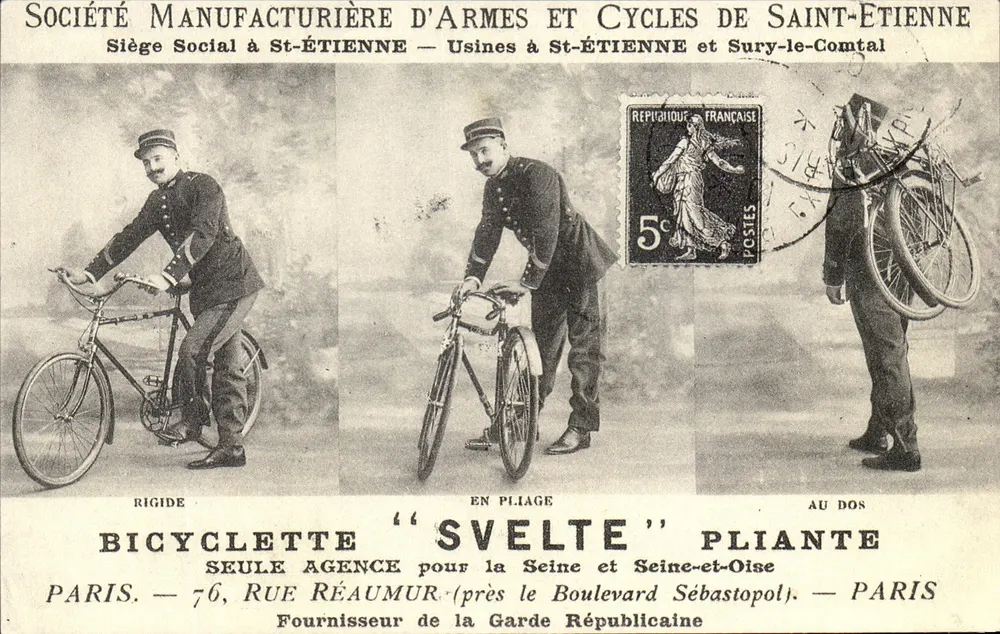 Faltbare Svelte Fahrrad — Société Manufacturière d'Armes et Cycles de Saint-Étienne — veröffentlicht von Lyonnaise - Vorderseite