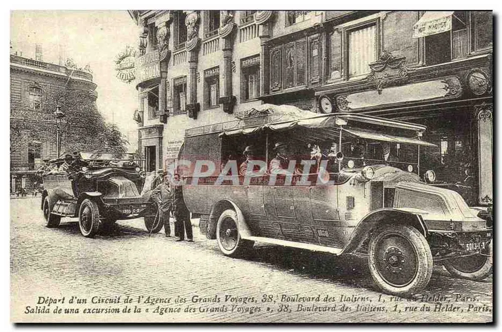 Abfahrt einer Tour der Agence des Grands Voyages — 38, Boulevard des Italiens, 1, rue du Helder, Paris - Vorderseite