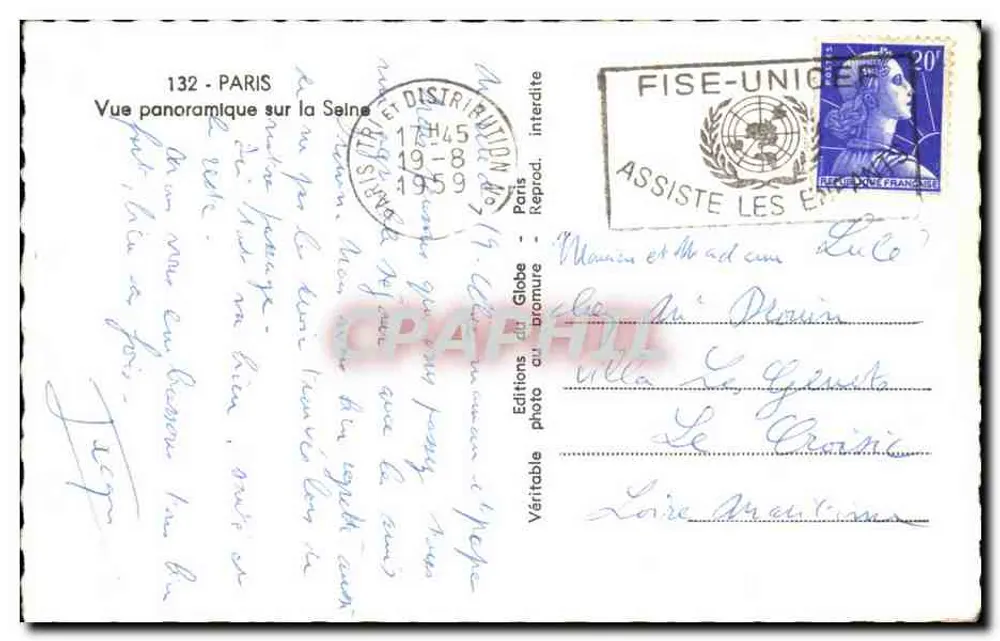 Paris — Vista panorâmica sobre a Seine — Éditions du Globe, n°132 - Verso