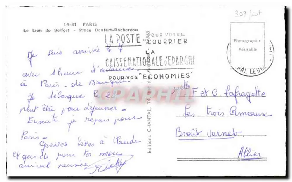Der Löwe von Belfort — Place Denfert-Rochereau — Editions Chantal - Rückseite