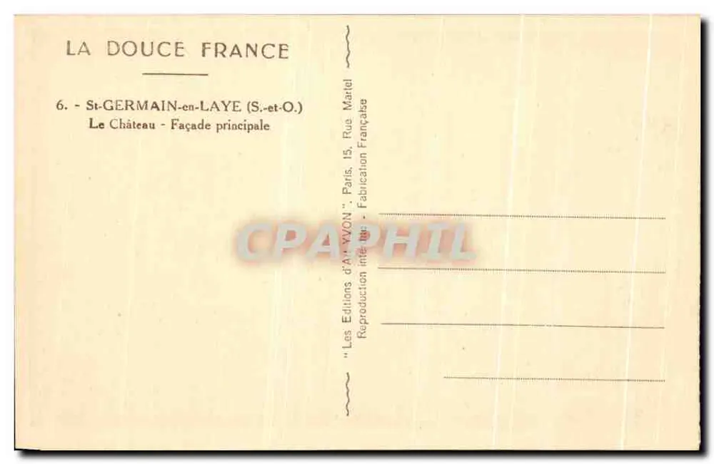 O Castelo de St-Germain-en-Laye — Fachada Principal — Les Éditions d'Art YVON, Paris - Verso
