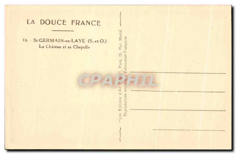 O Castelo e sua Capela — St-Germain-en-Laye (S.-et-O.) — Éditions d'Art Yvon, Paris - Verso