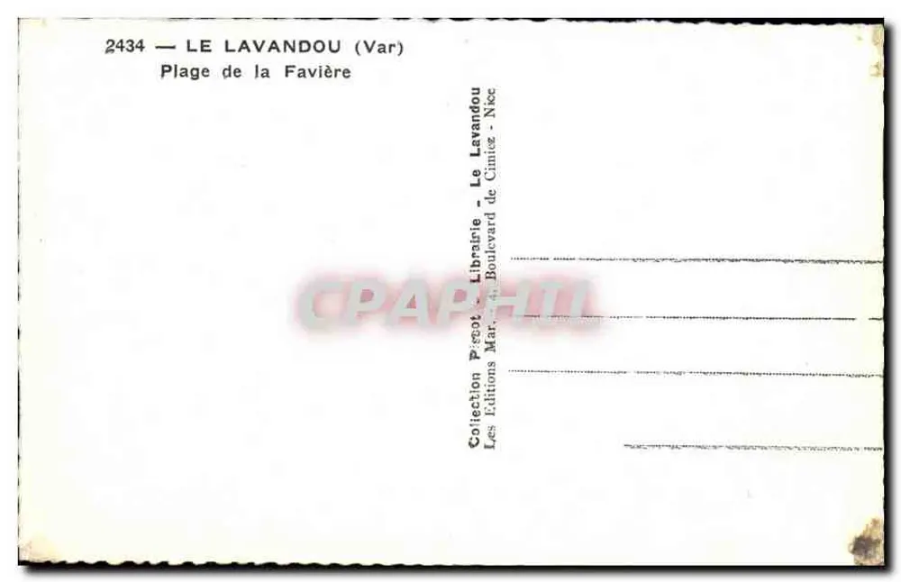 Praia da Favière — Le Lavandou (Var) — Éditions Marceau, Boulevard de Cimiez - Nice - Verso