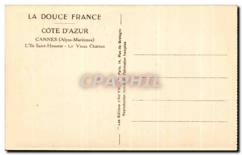 Cannes - Insel Saint-Honorat - Das Alte Schloss — Éditions d'Art YVON, Paris - Rückseite