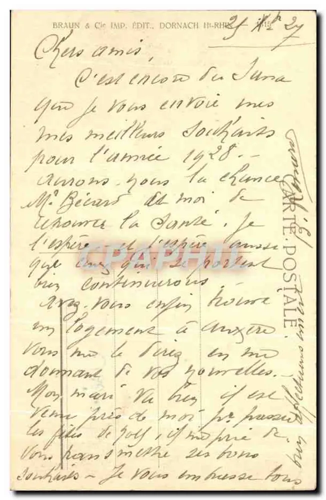 Aubure — Blick auf das Tal Orbey — Verlag Braun & Cie, Dornach - Rückseite