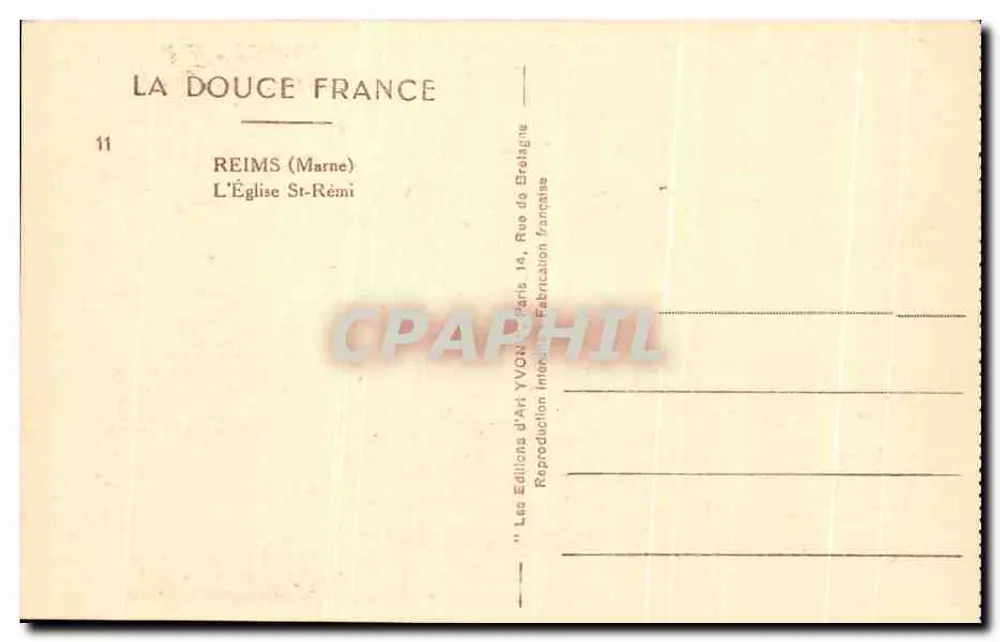 Reims (Marne) — De Sint-Remi Kerk — Editeurs d'Art YVON, Parijs - Achterkant