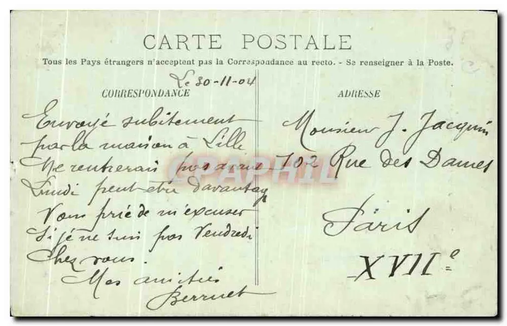 LILLE — Le Monument de Pasteur — éditeur A. LIQUEURS & PICGRIE, n°16 - Verso