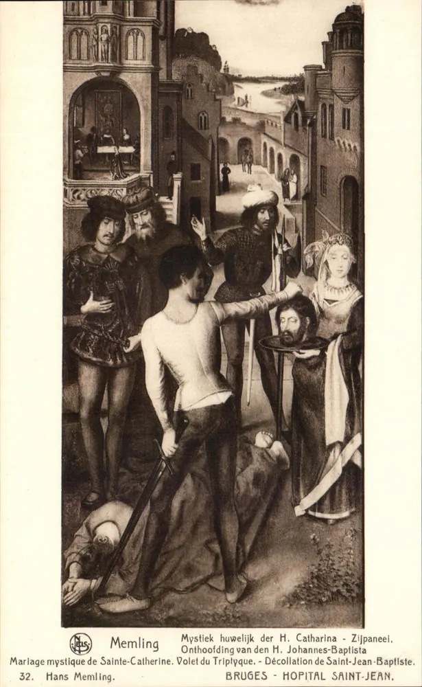 Mystische Hochzeit der hl. Katharina — Enthauptung des hl. Johannes des Täufers — Hans Memling, Serie 32, Brügge — Krankenhaus St. Johannes - Vorderseite