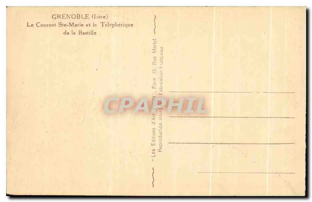 Grenoble (Isère) — Ansicht des Couvents Ste-Marie und des Téléphérique de la Bastille — Éditions d'Art Lyon - Rückseite