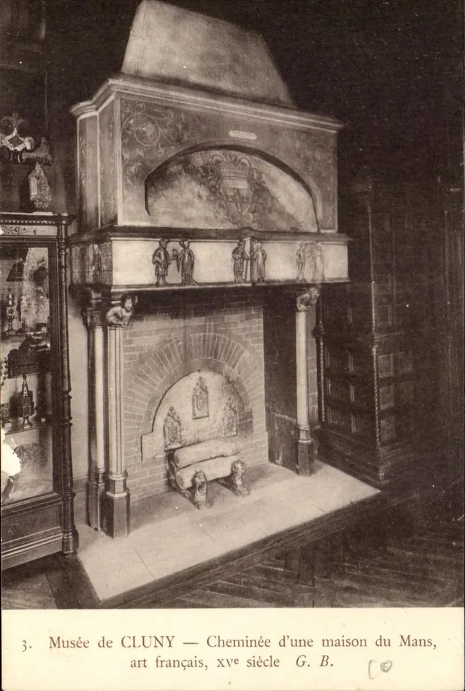 Museum Cluny — Kamin aus einem Haus in Le Mans, französisches Kunstwerk, 15. Jahrhundert — G. B. - Vorderseite